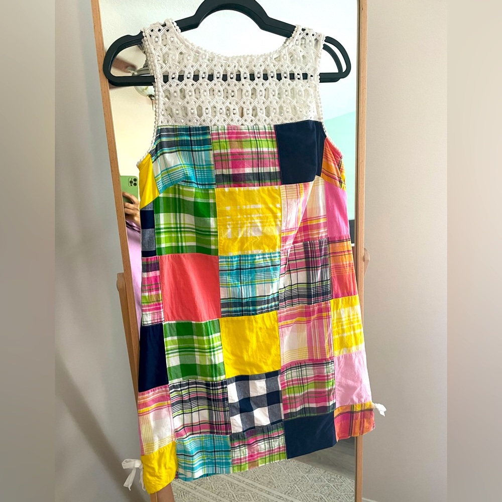 Lilly Pulitzer Plaid Patchwork Shift Dress Lattice Retro Sleeveless Mod Dress